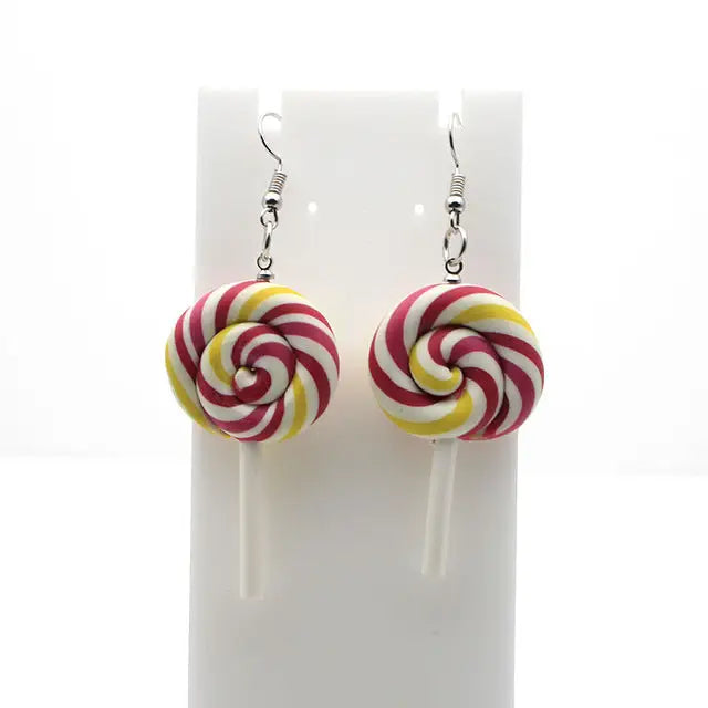 Colorful Polymer Clay Lollipop Rainbow Earrings and Pendant Necklace - Red Earrings - Jewelry