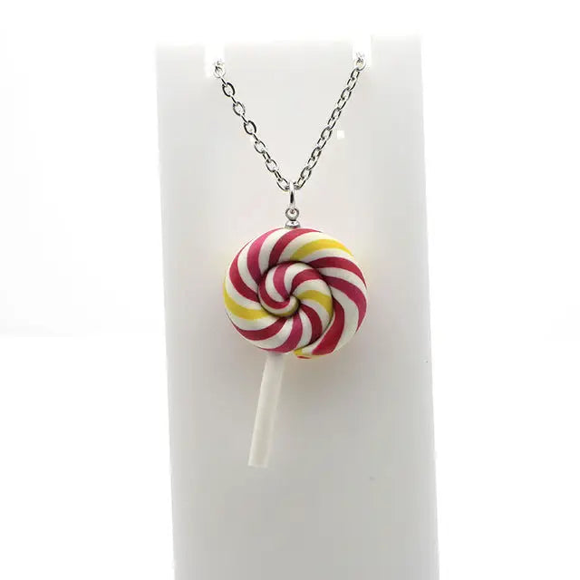 Colorful Polymer Clay Lollipop Rainbow Earrings and Pendant Necklace - Red Necklace - Jewelry