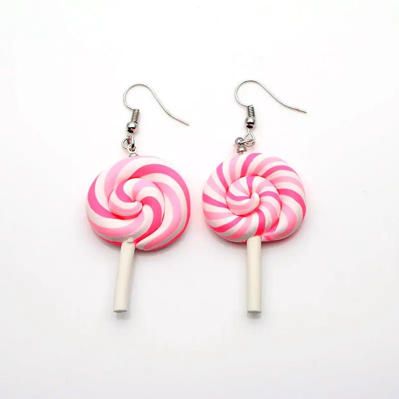Colorful Polymer Clay Lollipop Rainbow Earrings and Pendant Necklace - Cosparty