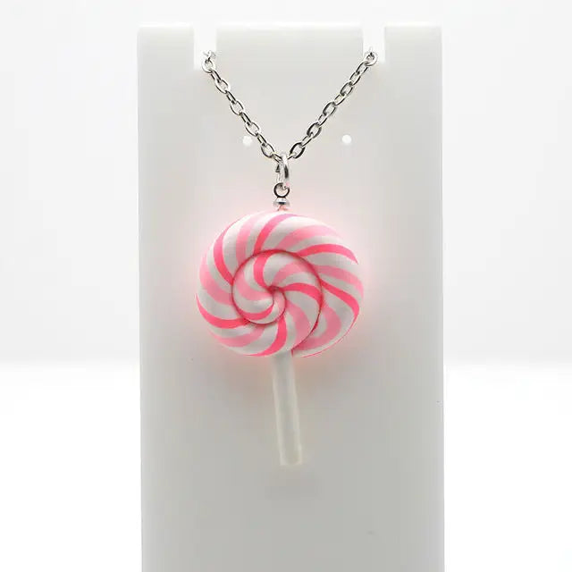 Colorful Polymer Clay Lollipop Rainbow Earrings and Pendant Necklace - Pink Necklace - Jewelry