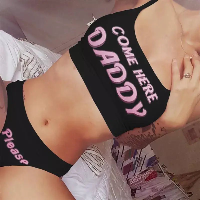 Come Here Daddy Cropped Tank Top with Matching Panties - Cosparty