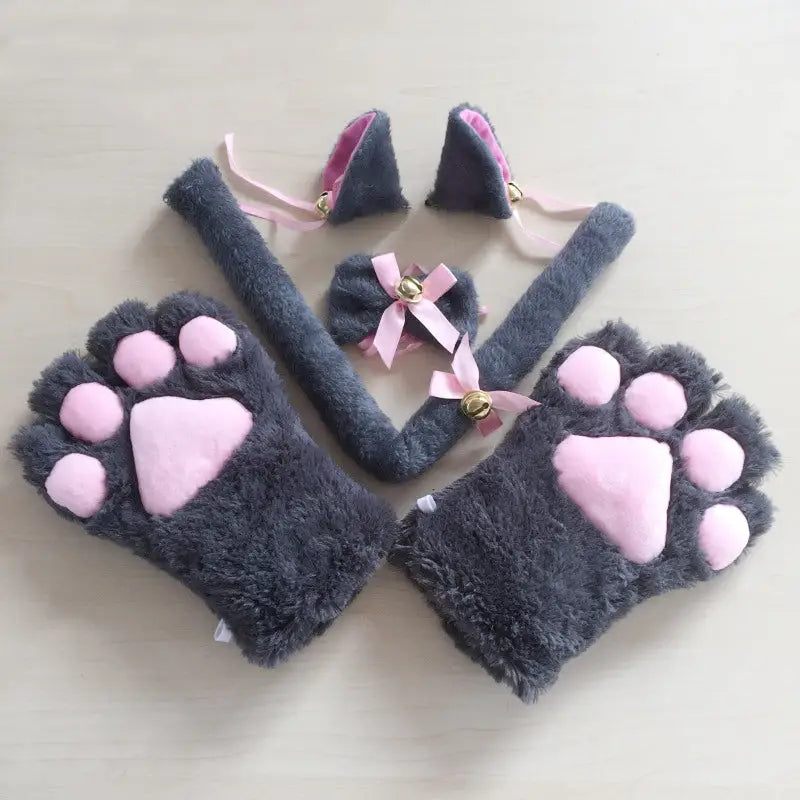 Complete Neko Cat Cosplay Accessories Set for All Sizes - Gray - Accessories