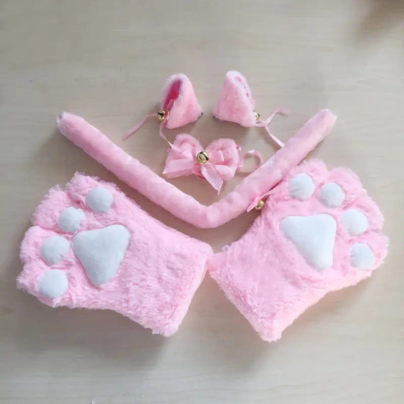 Complete Neko Cat Cosplay Accessories Set for All Sizes - Pink - Accessories