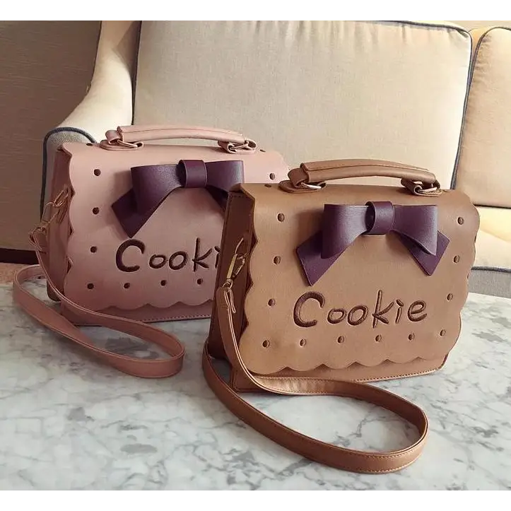 Cookie Biscuit-Shaped Handbag with Quality Gold Hardware and Embroidery - Purse