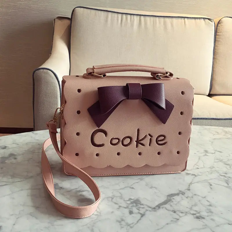 Cookie Biscuit-Shaped Handbag with Quality Gold Hardware and Embroidery - Purse