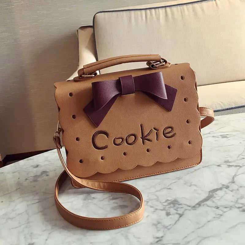 Cookie Biscuit-Shaped Handbag with Quality Gold Hardware and Embroidery - Purse