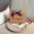 Cookie Biscuit-Shaped Handbag with Quality Gold Hardware and Embroidery - Purse