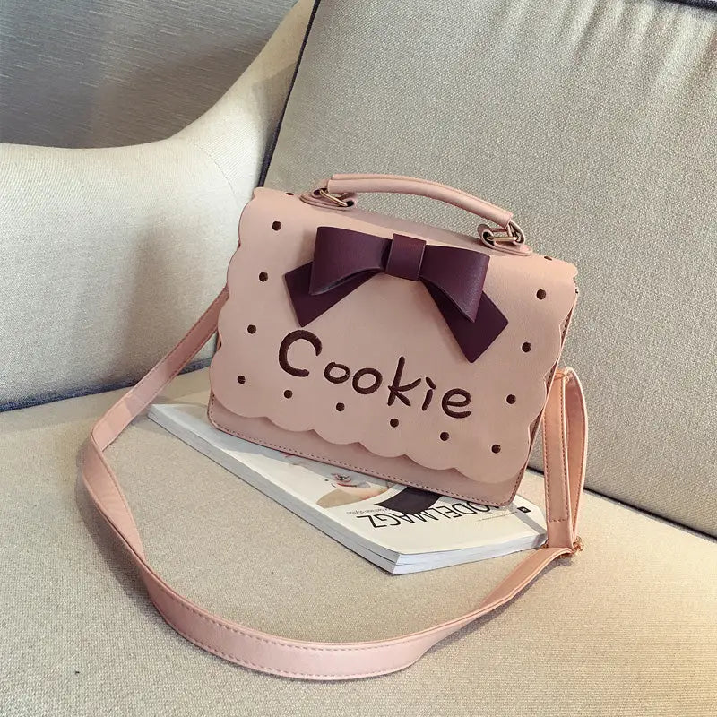 Cookie Biscuit-Shaped Handbag with Quality Gold Hardware and Embroidery - Purse