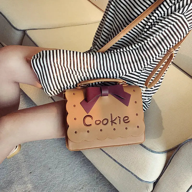 Cookie Biscuit-Shaped Handbag with Quality Gold Hardware and Embroidery - Purse