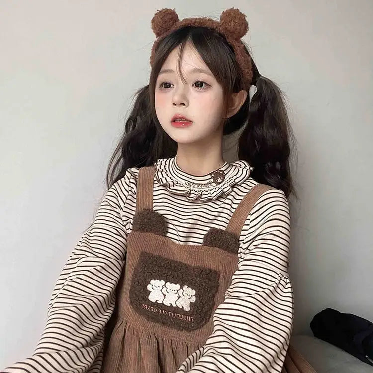 Corduroy Teddy Overall Dress in Brown or Polkadot Print - dress