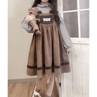Corduroy Teddy Overall Dress in Brown or Polkadot Print - Cosparty