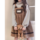 Corduroy Teddy Overall Dress in Brown or Polkadot Print - dress