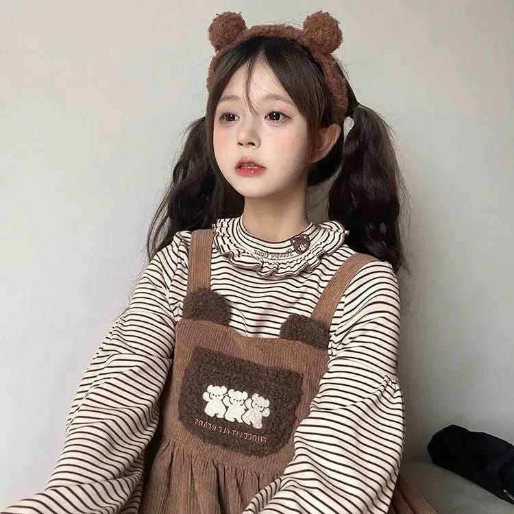 Corduroy Teddy Overall Dress in Brown or Polkadot Print - Cosparty