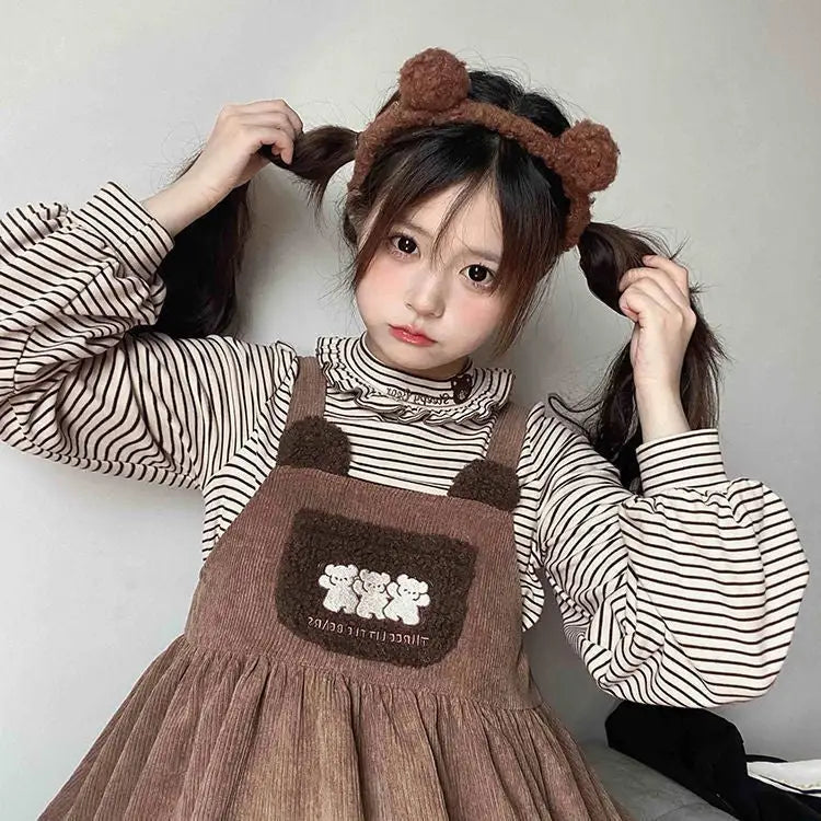 Corduroy Teddy Overall Dress in Brown or Polkadot Print - dress