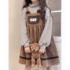 Corduroy Teddy Overall Dress in Brown or Polkadot Print - Cosparty