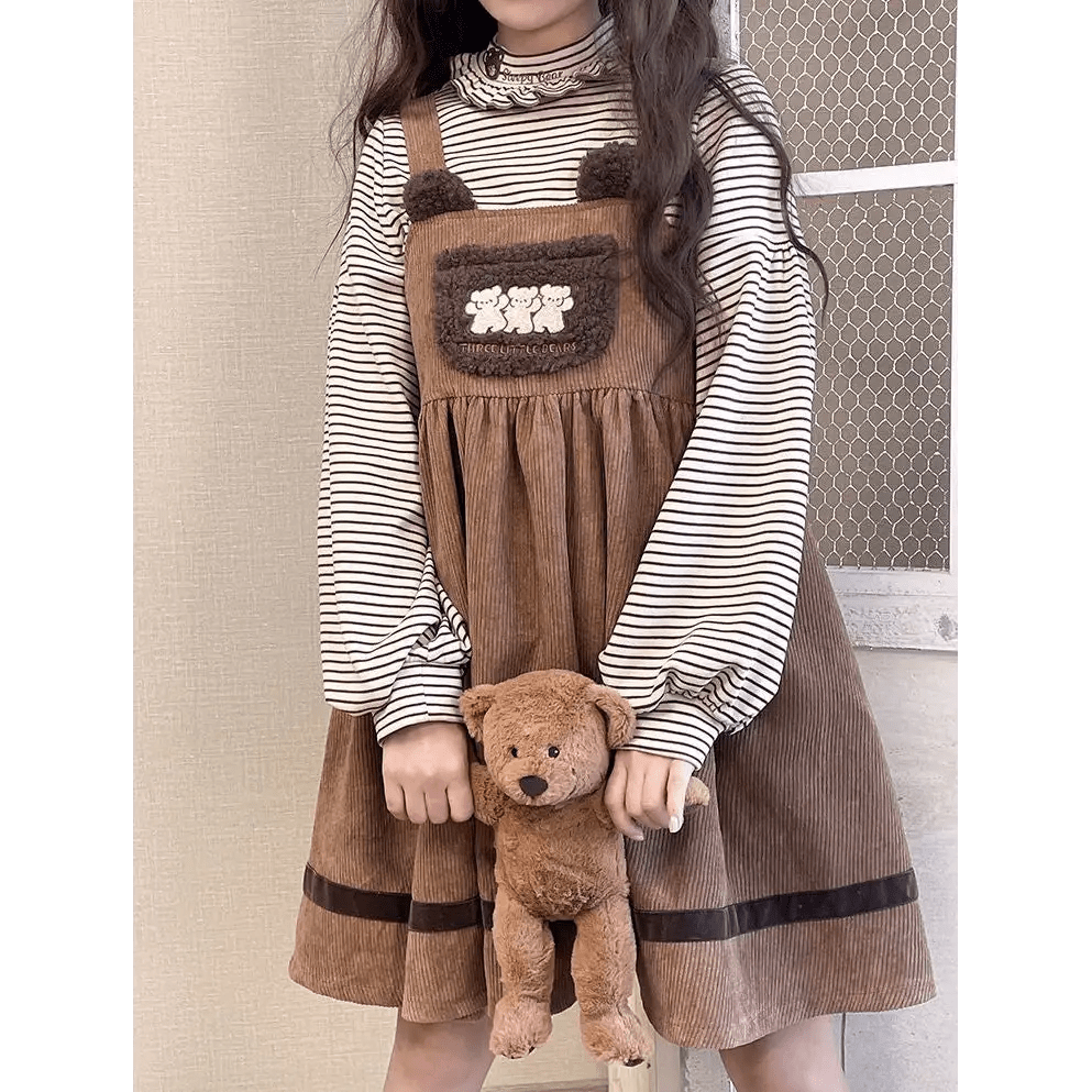 Corduroy Teddy Overall Dress in Brown or Polkadot Print - Cosparty