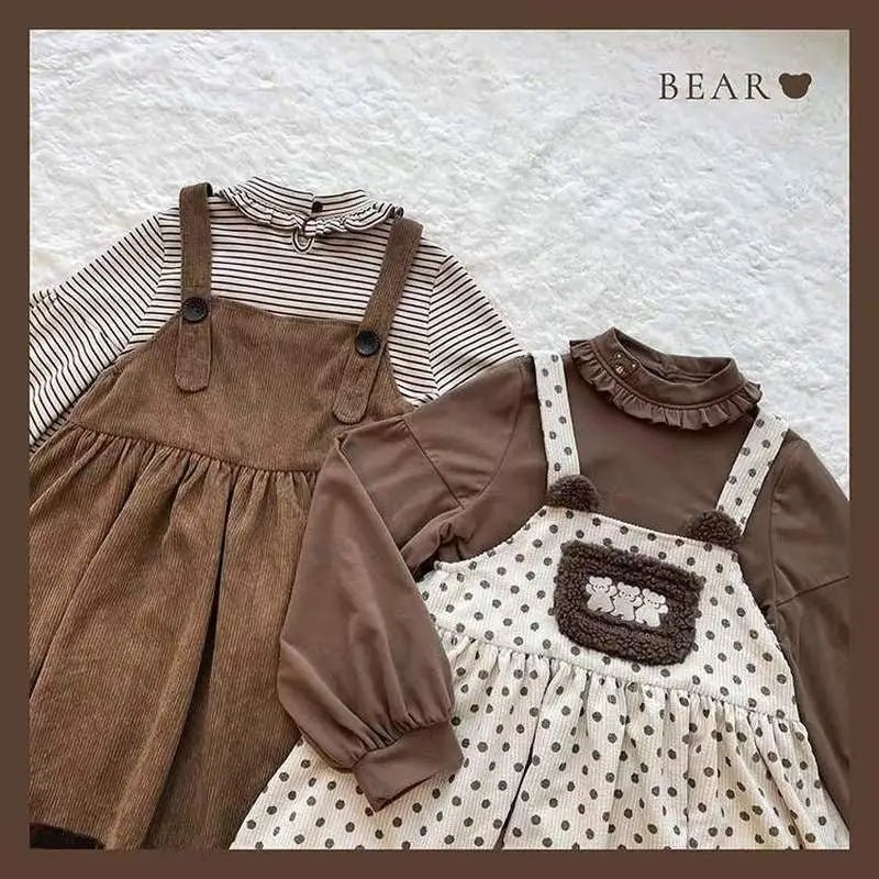 Corduroy Teddy Overall Dress in Brown or Polkadot Print - Cosparty