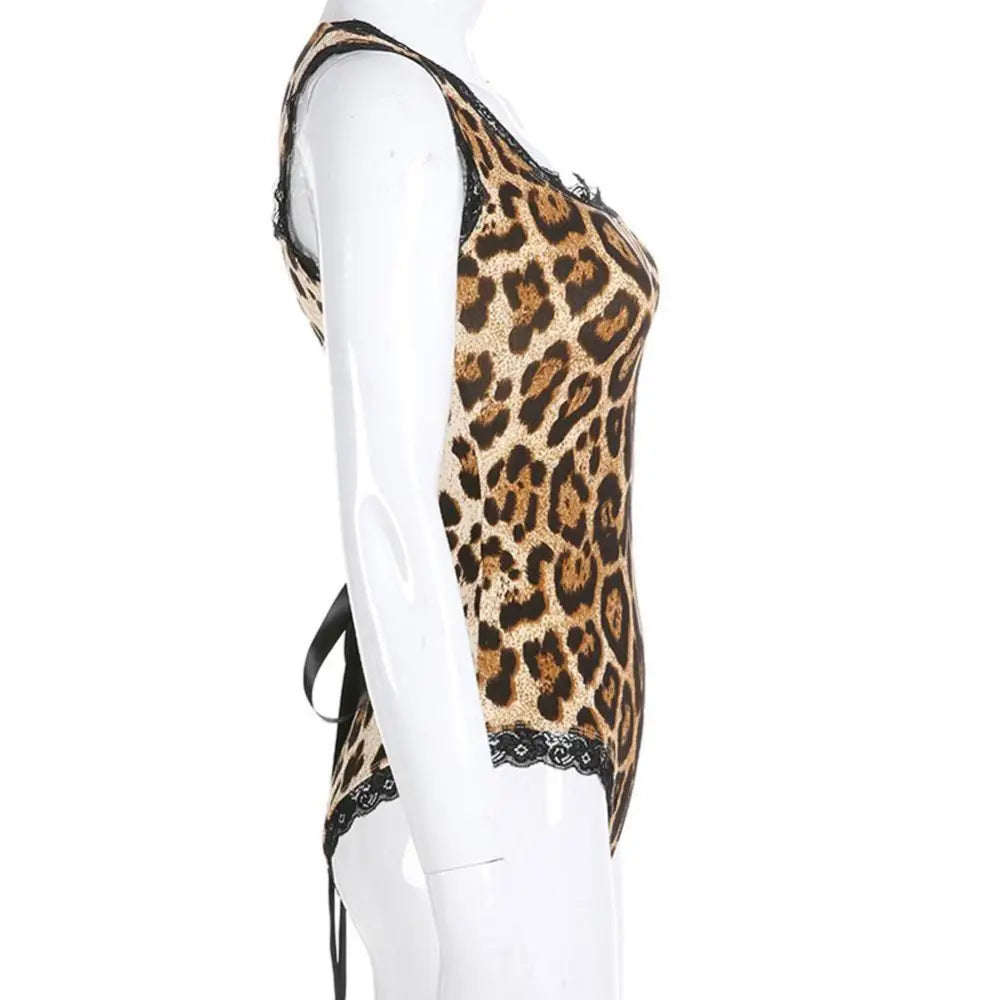 Corset Backed Leopard Print Bodysuit for a Fierce Look - onesie