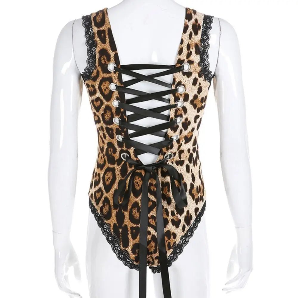 Corset Backed Leopard Print Bodysuit for a Fierce Look - Cosparty