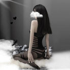 Corset Style Black Mesh See - Through Bodystocking with Garters - Cosparty