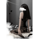 Corset Style Black Mesh See - Through Bodystocking with Garters - Cosparty