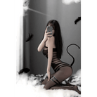 Corset Style Black Mesh See - Through Bodystocking with Garters - Cosparty