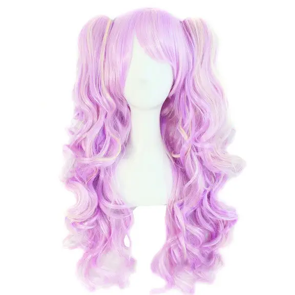 Cosplay-Ready Wig with Pigtails and Soft Fringe in Heat Resistant Fiber - Purple Pastel - Wig