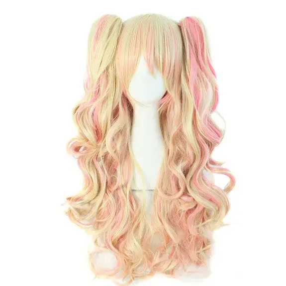 Cosplay-Ready Wig with Pigtails and Soft Fringe in Heat Resistant Fiber - Yellow Pastel - Wig