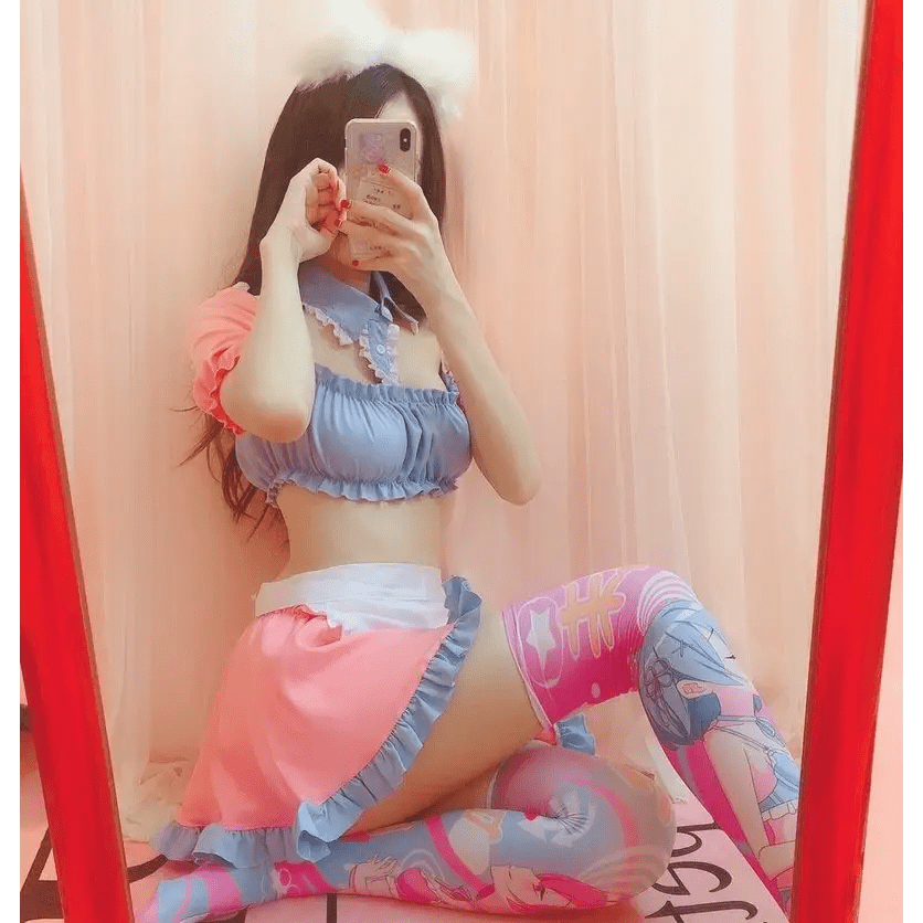 Cotton Candy Inspired Ruffled Maid Cosplay Set for Kawaii Fashion - Cosparty