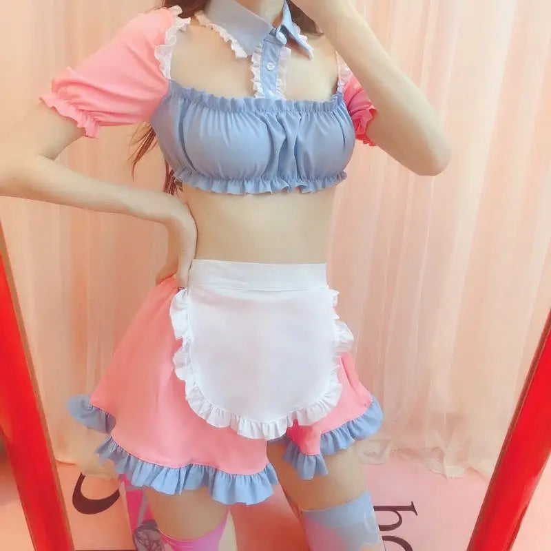 Cotton Candy Inspired Ruffled Maid Cosplay Set for Kawaii Fashion - costume