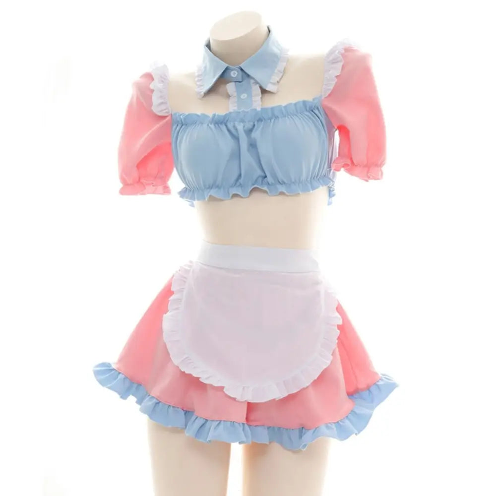 Cotton Candy Inspired Ruffled Maid Cosplay Set for Kawaii Fashion - costume