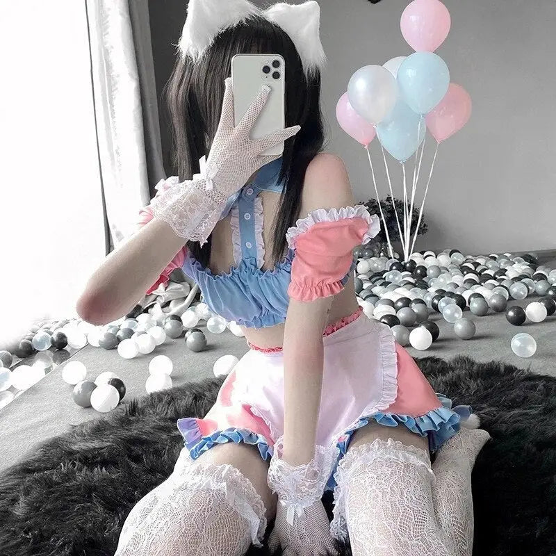 Cotton Candy Inspired Ruffled Maid Cosplay Set for Kawaii Fashion - costume