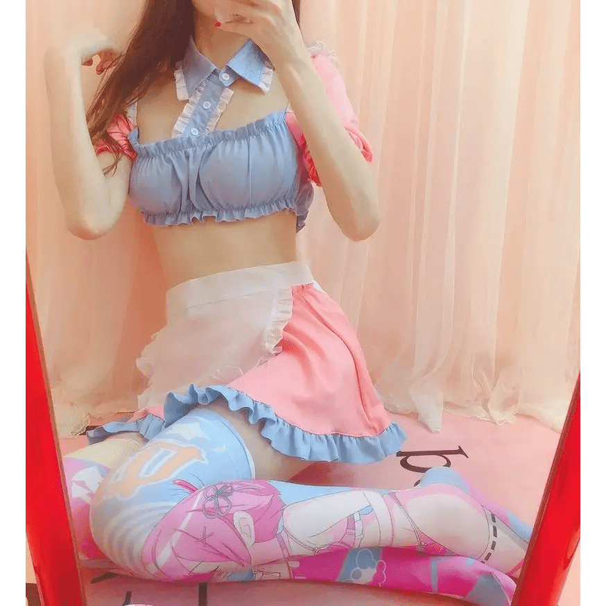 Cotton Candy Inspired Ruffled Maid Cosplay Set for Kawaii Fashion - Cosparty