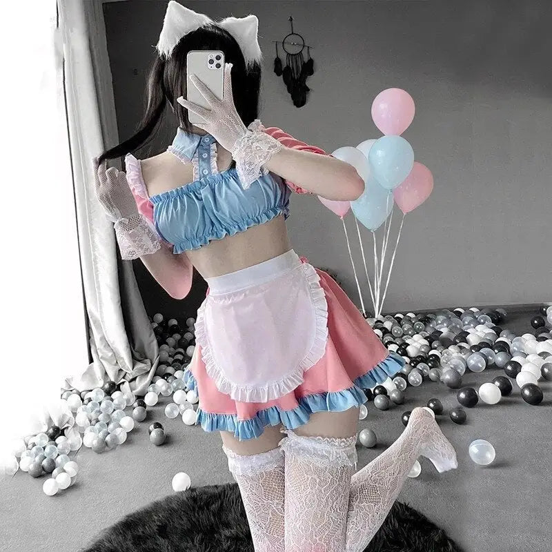 Cotton Candy Inspired Ruffled Maid Cosplay Set for Kawaii Fashion - costume