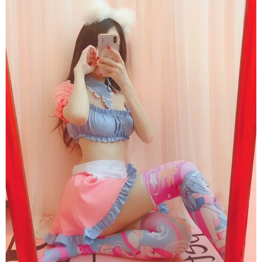 Cotton Candy Inspired Ruffled Maid Cosplay Set for Kawaii Fashion - costume