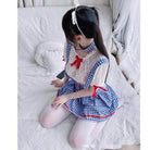 Country Alice in Wonderland Blue and White Plaid Lingerie Set - Cosparty