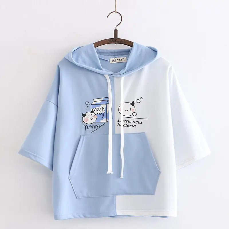 Cow’s Milk Hoodie with Sailor Collar in Blue or Pink - Blue - sweater