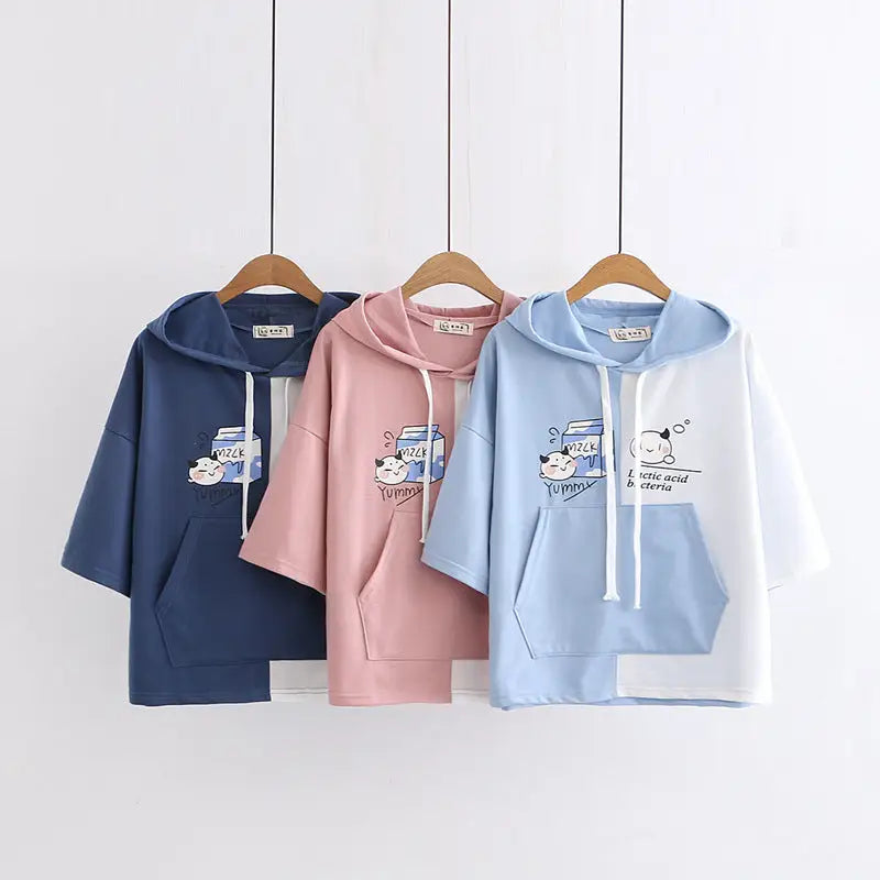 Cow’s Milk Hoodie with Sailor Collar in Blue or Pink - sweater