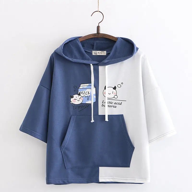 Cow's Milk Hoodie with Sailor Collar in Blue or Pink - Cosparty