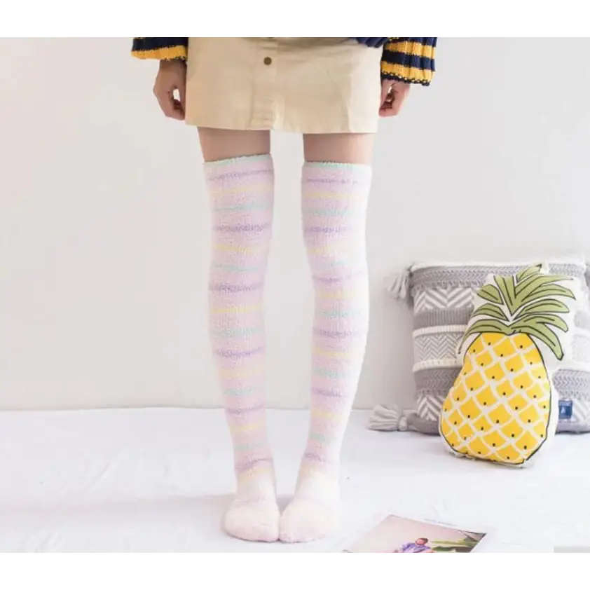 Fuzzy Soft Furry Thigh High Stockings Soft Socks Over The Knee Kawaii