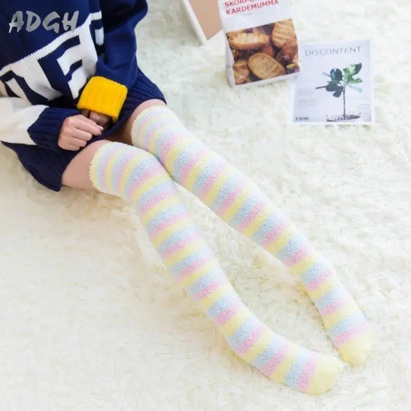 Fuzzy Soft Furry Thigh High Stockings Soft Socks Over The Knee Kawaii Soft Furry