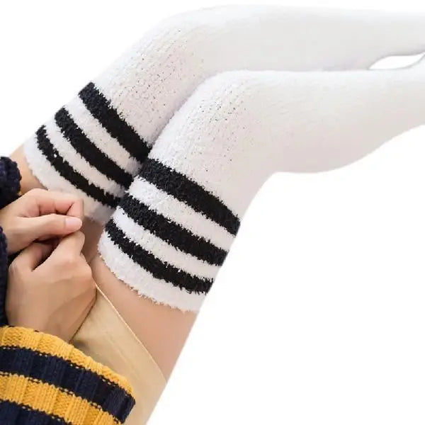 Fuzzy Soft Furry Thigh High Stockings White School Girl Soft Socks Over The Knee Kawaii Soft Furry