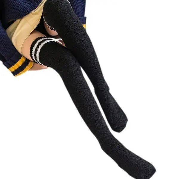 Fuzzy Soft Furry Thigh High Stockings Black School Girl Soft Socks Over The Knee Kawaii Soft Furry