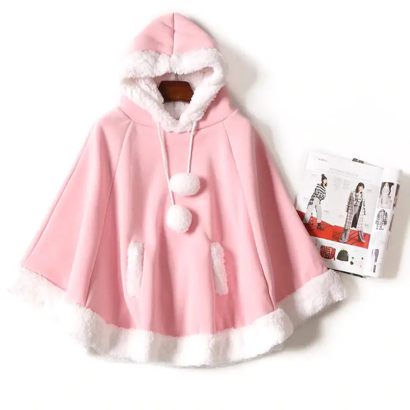 Cozy Kawaii Poncho in Assorted Colors for Daily Snuggles - Light Pink - Sweater
