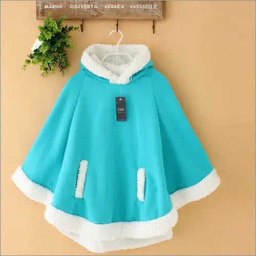 Cozy Kawaii Poncho in Assorted Colors for Daily Snuggles - Teal - Sweater