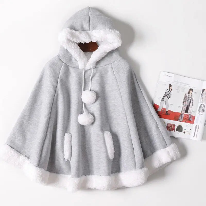 Cozy Kawaii Poncho in Assorted Colors for Daily Snuggles - Gray - Sweater