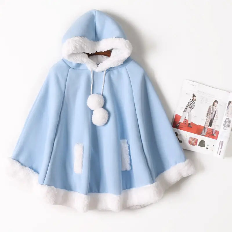 Cozy Kawaii Poncho in Assorted Colors for Daily Snuggles - Light Blue - Sweater