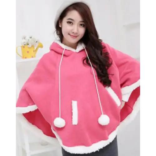 Cozy Kawaii Poncho in Assorted Colors for Daily Snuggles - Fuschia - Sweater