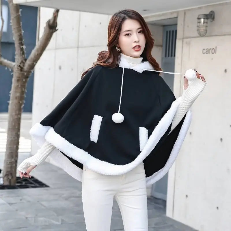 Cozy Kawaii Poncho in Assorted Colors for Daily Snuggles - Black - Sweater