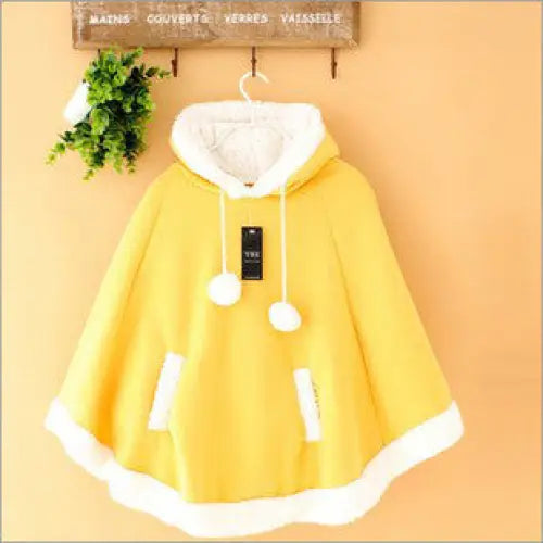 Cozy Kawaii Poncho in Assorted Colors for Daily Snuggles - Yellow - Sweater